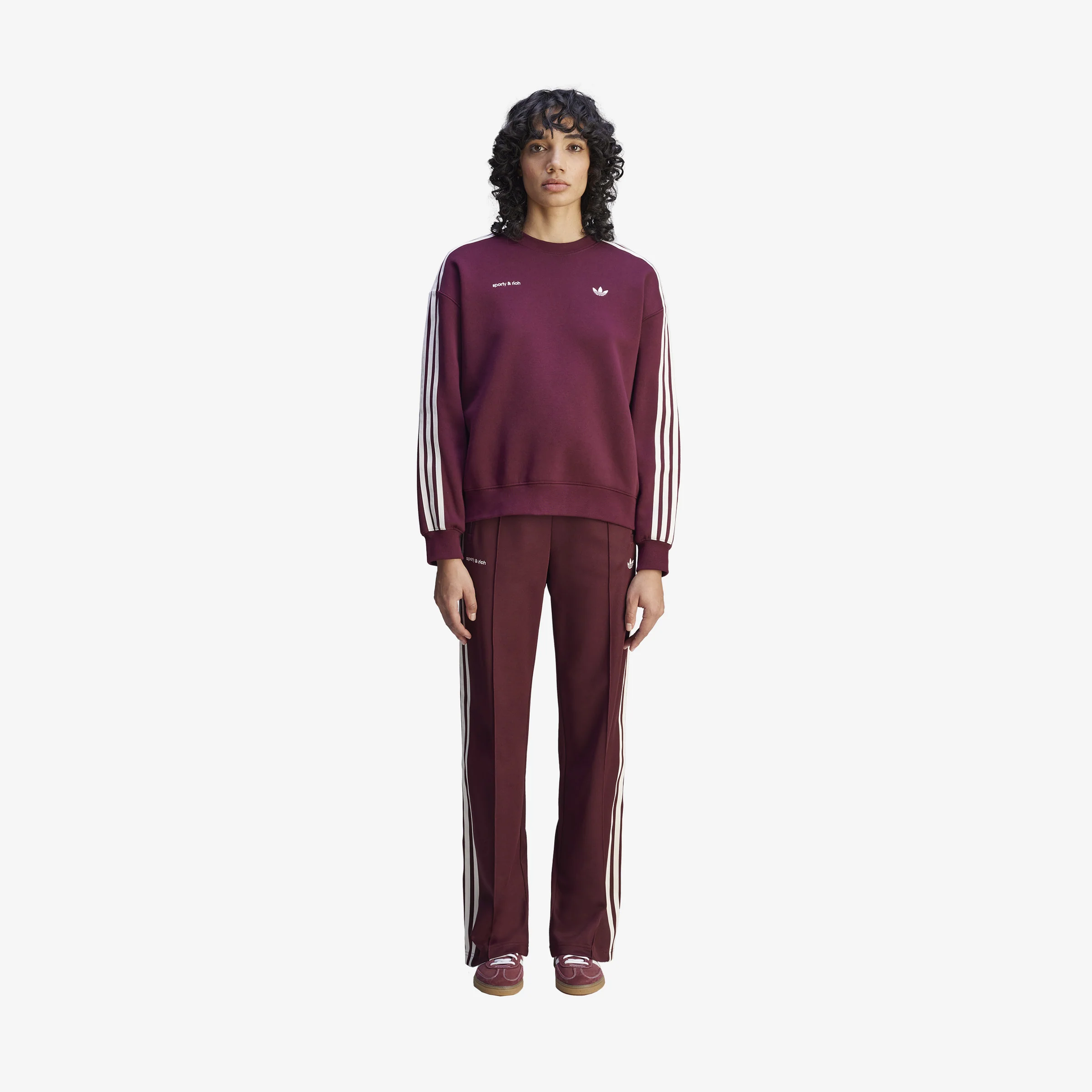 Women's adidas x Sporty & Rich Track Pants 'Burgundy' - Image 3