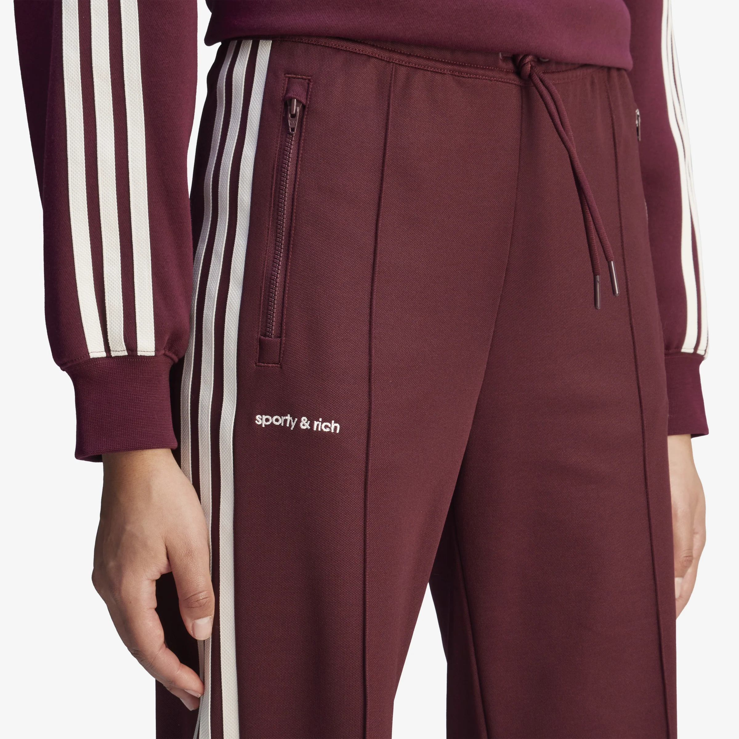 Women's adidas x Sporty & Rich Track Pants 'Burgundy' - Image 5