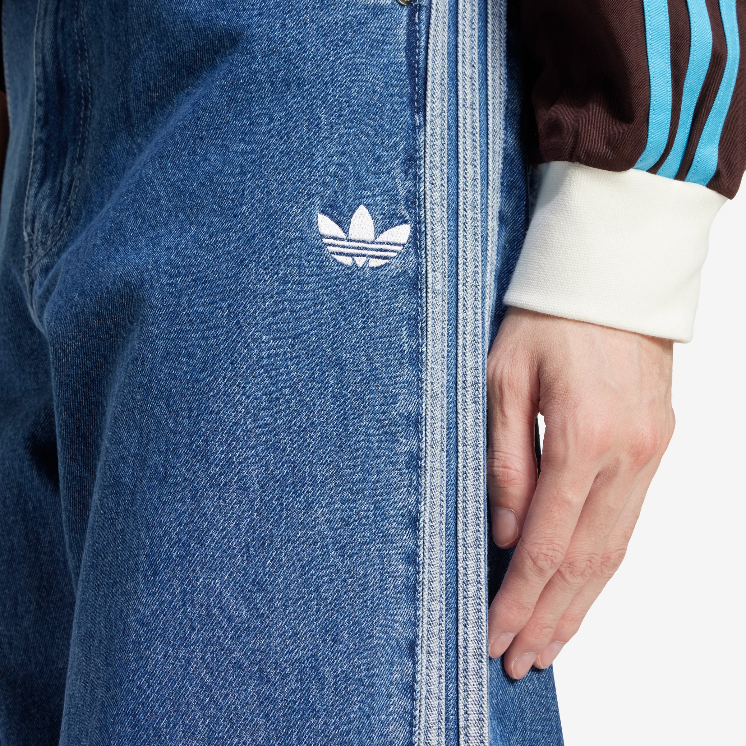 Women's adidas Adicolor Denim Firebird Pants 'Blue' - Image 5